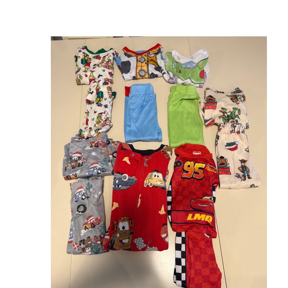 Disney Pixar Cars Toy Story Grinch Kids Pajamas Lot Fleece Sleepwear Bundle